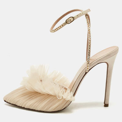 Alexandre Birman Beige Lace and Satin Kaya Pumps Size 40