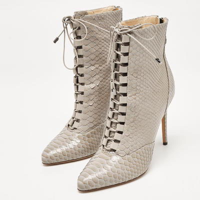 Alexandre Birman Grey Python Leather Ankle Length Boots Size 37.5