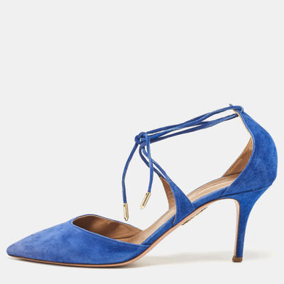 Aquazzura Blue Suede Matilde Ankle Wrap Pumps Size 40