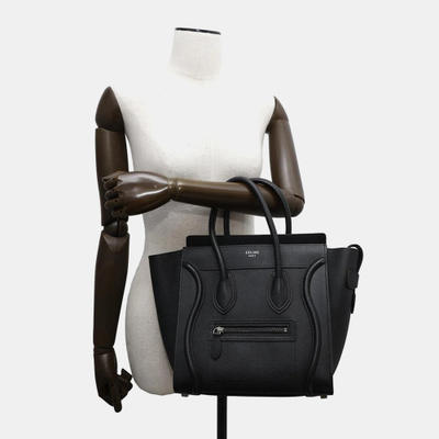 Celine Black Leather Luggage Micro Tote Bag
