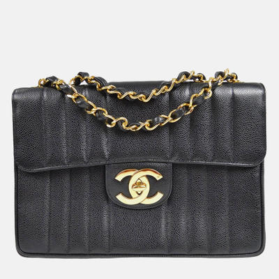 Chanel Mademoiselle Jumbo Classic Flap Black Caviar Leather Shoulder Bag