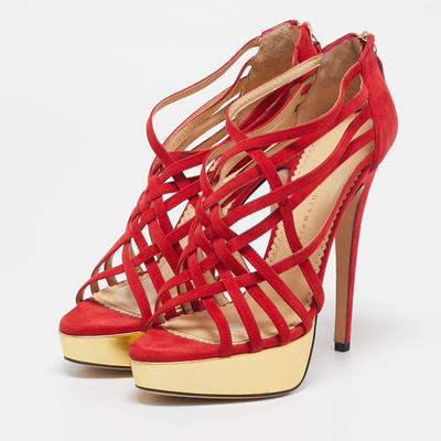 Charlotte Olympia Red Suede Strappy Platform Sandals Size 40