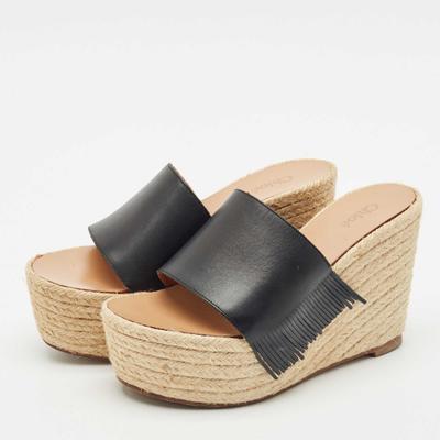 Chloe Black Leather Estel Wedge Slide Sandals Size 36
