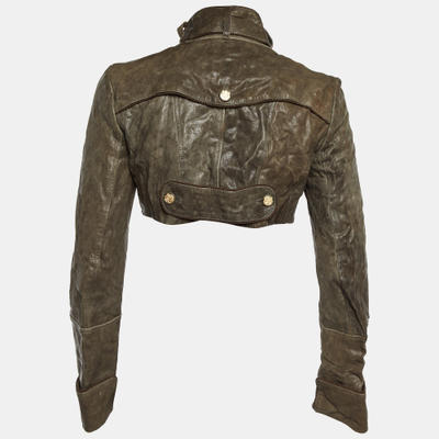 Dolce & Gabbana Brown Leather Cropped Jacket S