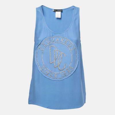 Dsquared2 Blue Logo Embellished Crepe Tank Top S