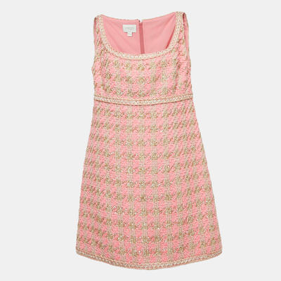 Giambattista Valli Pink Lurex Tweed Sleeveless Mini Dress XL