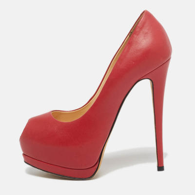 Giuseppe Zanotti Sharon Size 36 Red Leather Peep Toe Pumps