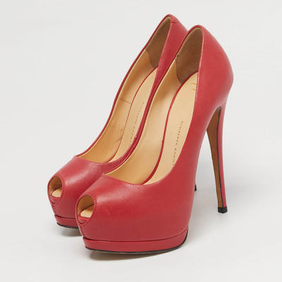 Giuseppe Zanotti Sharon Size 36 Red Leather Peep Toe Pumps
