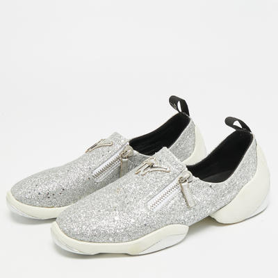 Giuseppe Zanotti Jump Size 39.5 Silver Glitter Slip On Sneakers