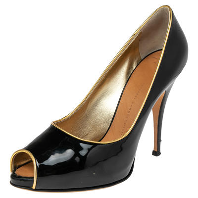 Giuseppe Zanotti Black Patent Leather Peep Toe Pumps Size 41