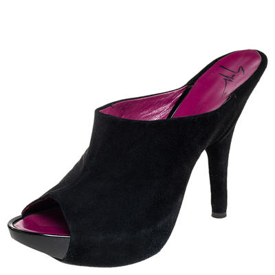 Giuseppe Zanotti Black Suede Open Toe Mule Sandals Size 40.5