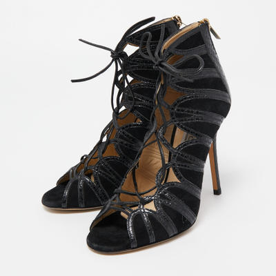Jimmy Choo Black Python and Suede Lace Up Pumps 37
