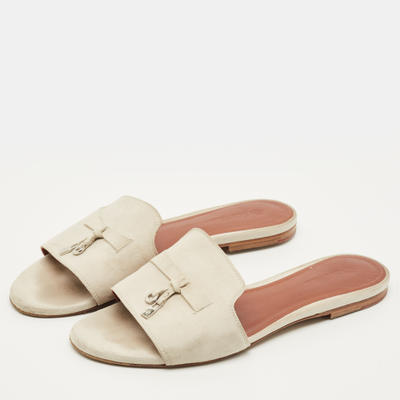 Loro Piana Summer Charms Size 40 Grey Suede Flat Sandals