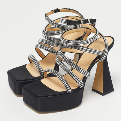 Mach & Mach Black Satin Sydney Platform Sandals Size 38