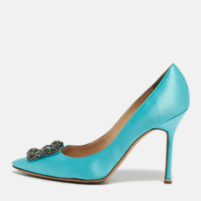 Manolo Blahnik Hangisi Size 41 Blue Satin Pumps