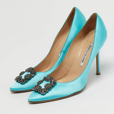Manolo Blahnik Hangisi Size 41 Blue Satin Pumps