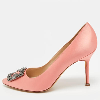 Manolo Blahnik Hangisi Size 40 Pink Satin Pumps