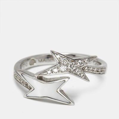 Mauboussin Etoile de Vie Mother of Pearl DIamonds 18k White Gold Ring Size 53