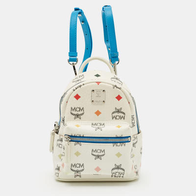 MCM Blue/White Visetos Coated Canvas and Leather Mini Stark Backpack