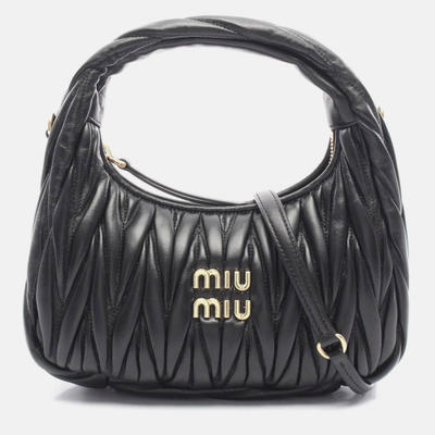 Miu Miu Miu Wonder Matelasse Black Leather Hobo Bag