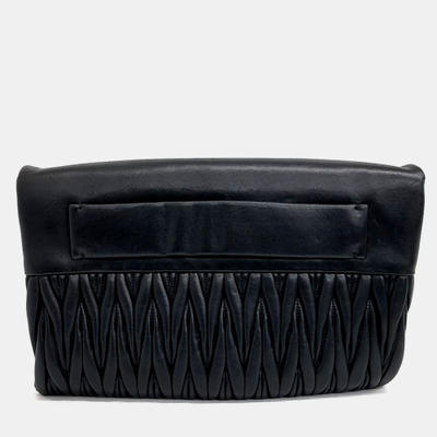 Miu Miu Black Leather Matrasse Clutch and Crossbody Bag