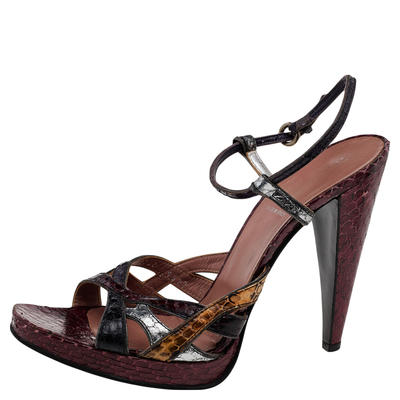 Miu Miu Multicolor Snakeskin Ankle Strap Sandals Size 39.5