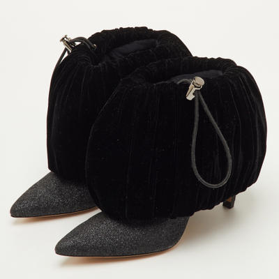 Nicholas Kirkwood Size 40 Black/Metallic Glitter and Velvet Booties