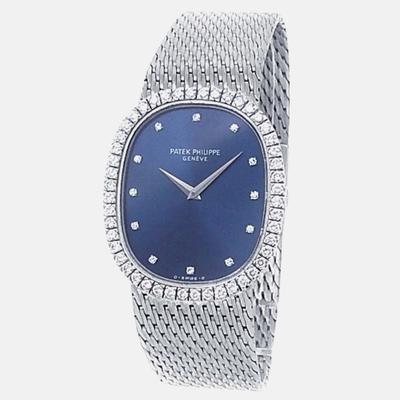 Patek Philippe Golden Ellipse 3748/009 Manual Winding Blue Dial 18k White Gold Diamond Women's Wristwatch 29 mm