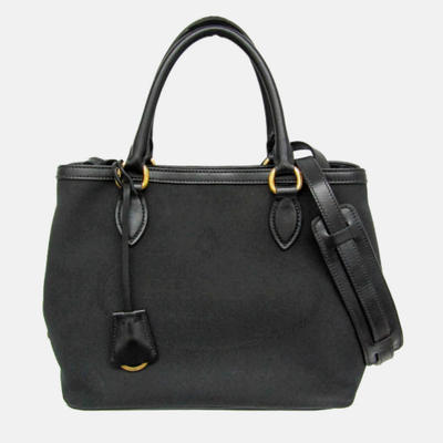 Prada Logo Black Jacquard/Leather Shoulder Bag