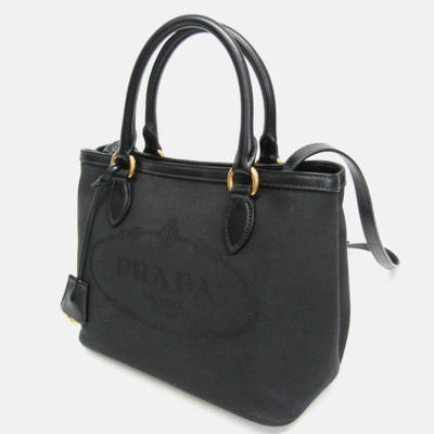 Prada Logo Black Jacquard/Leather Shoulder Bag