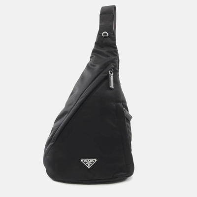 Prada Tessuto Waist Bag Body Nylon Saffiano Leather Black