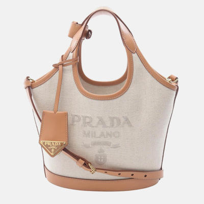 Prada Handbag Canvas Leather White Beige