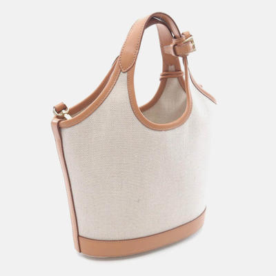 Prada Handbag Canvas Leather White Beige