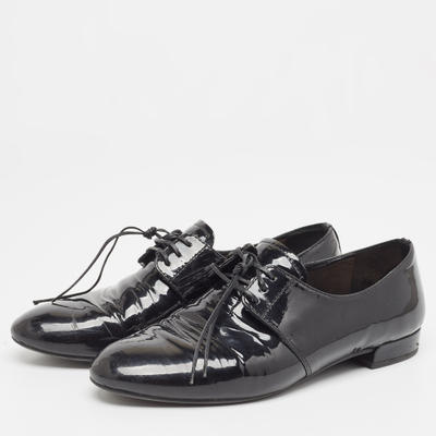 Prada Black Patent Leather Lace Up Derby Size 36.5