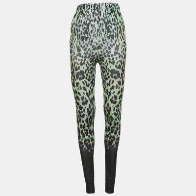Roberto Cavalli Green Animal Print Jersey Leggings XS