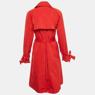 Roberto Cavalli Red Taffeta Belted Trench Coat M