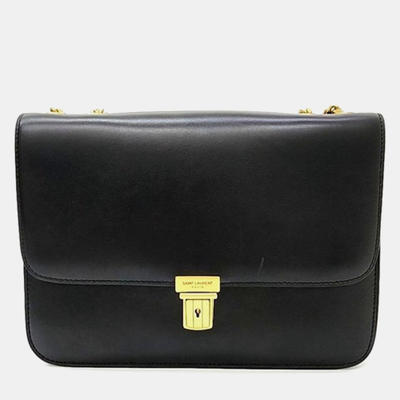 Saint Laurent Black Leather Tuc Shoulder Bag