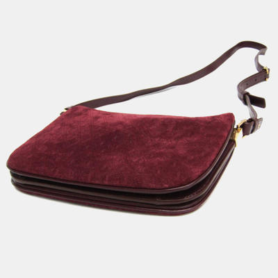 Saint Laurent Bordeaux Monogram Leather Suede Shoulder Bag