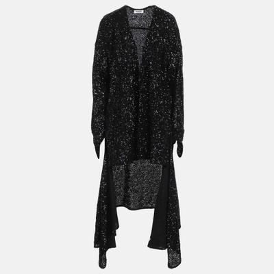 The Attico Black Sequin Button Front Asymmetric Cocktail Dress M