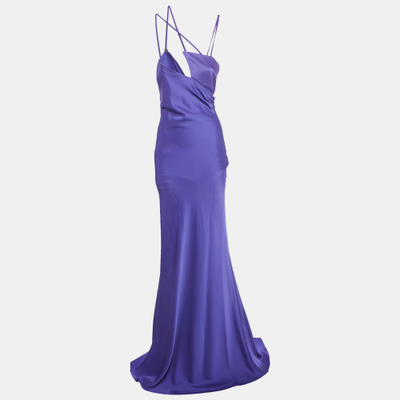 The Attico Vivid Violet Satin Melva Long Dress M