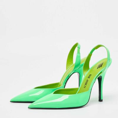 The Attico Neon Green Patent Leather Slingback Pumps Size 39