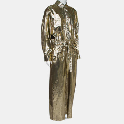 Attico Metallic Silk Belted Oversized Shirt Dress M