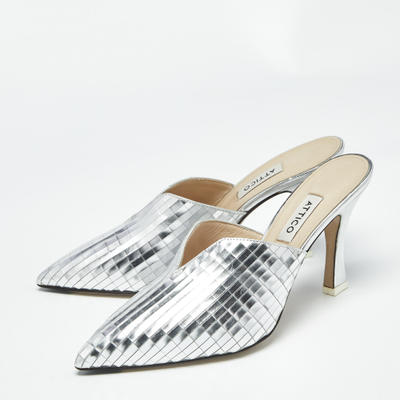 The Attico Silver Laminated Leather Monica Mules Size 39