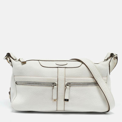 Tod's White Leather Zip Pocket Shoulder Bag