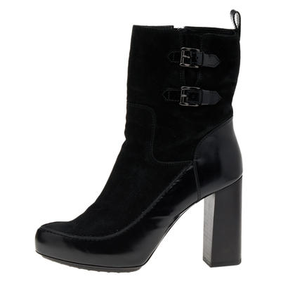 Tod's Black Suede And Leather Ankle Boots Size 39.5