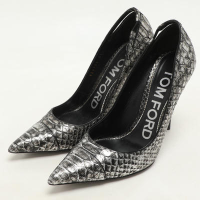 Tom Ford Silver/Black Python Pointed Toe Pumps Size 37