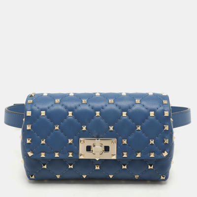 Valentino Blue Leather Rockstud Spike Belt Bags