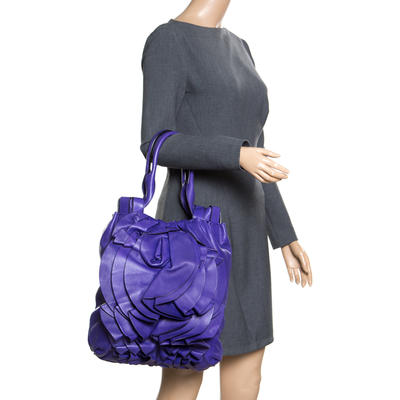 Valentino Purple Leather Petale Shopper Tote