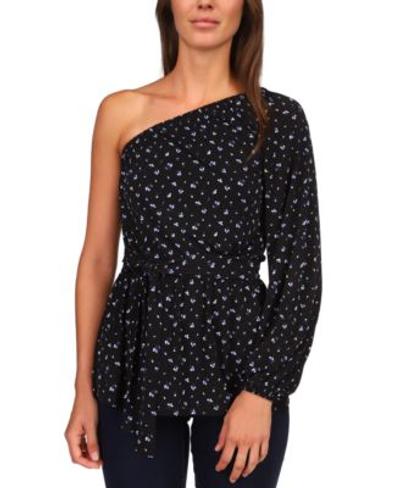 One Shoulder Tie Waist Tunic Top - XS