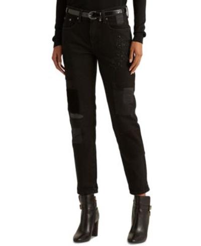 Patchwork Relaxed Tapered Jeans In Black Wash - 12